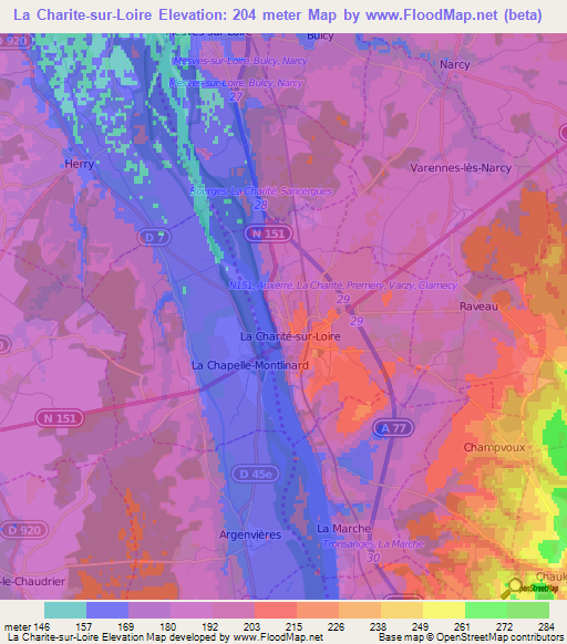 La Charite-sur-Loire,France Elevation Map