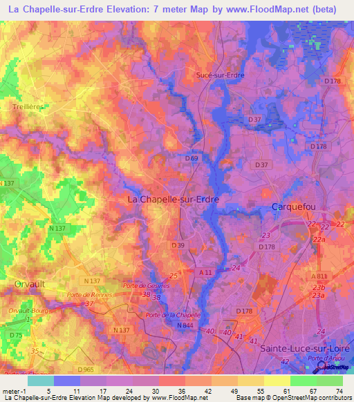 La Chapelle-sur-Erdre,France Elevation Map