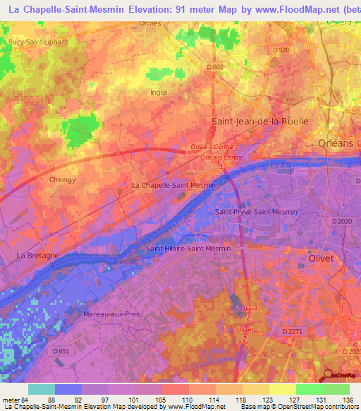 La Chapelle-Saint-Mesmin,France Elevation Map