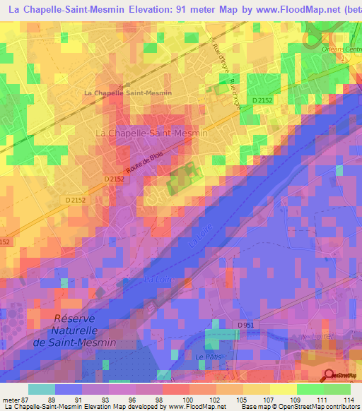 La Chapelle-Saint-Mesmin,France Elevation Map