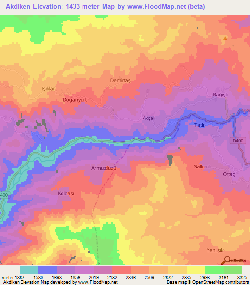 Akdiken,Turkey Elevation Map