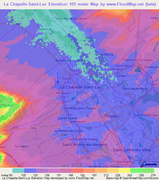 La Chapelle-Saint-Luc,France Elevation Map