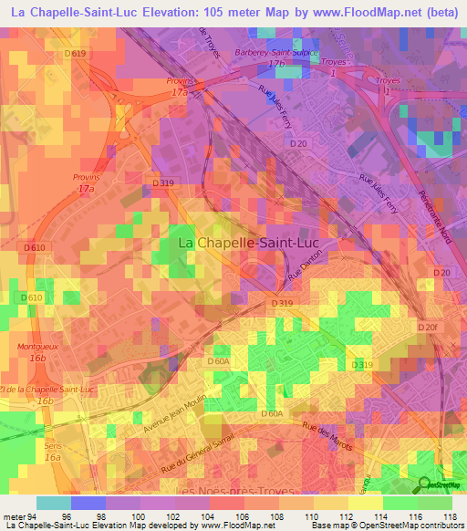 La Chapelle-Saint-Luc,France Elevation Map