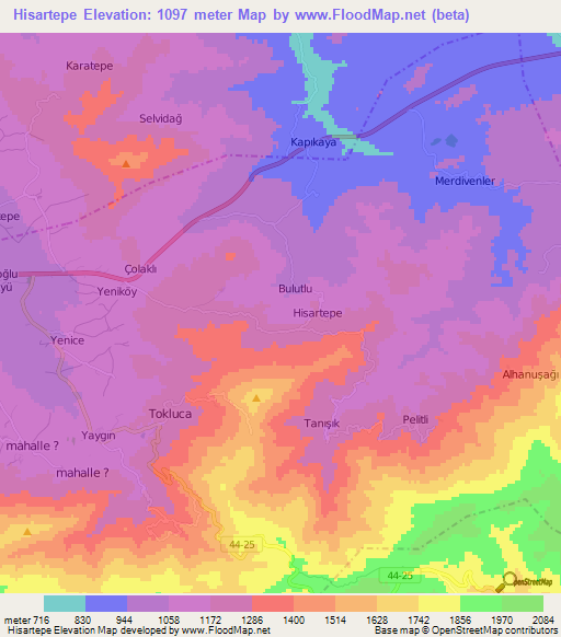 Hisartepe,Turkey Elevation Map