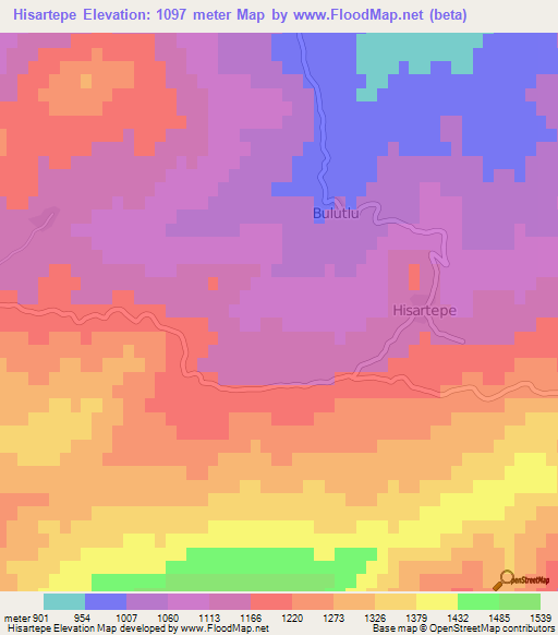 Hisartepe,Turkey Elevation Map