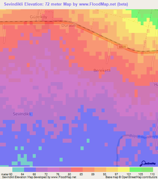 Sevindikli,Turkey Elevation Map