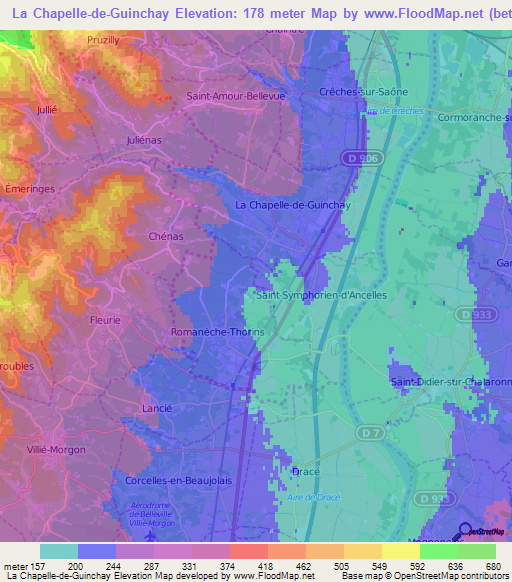 La Chapelle-de-Guinchay,France Elevation Map