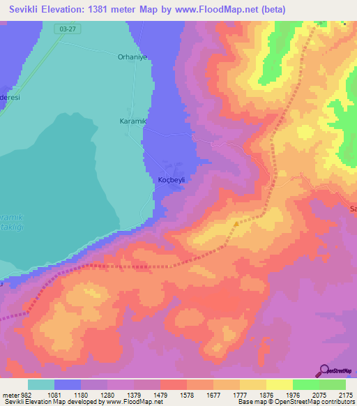 Sevikli,Turkey Elevation Map