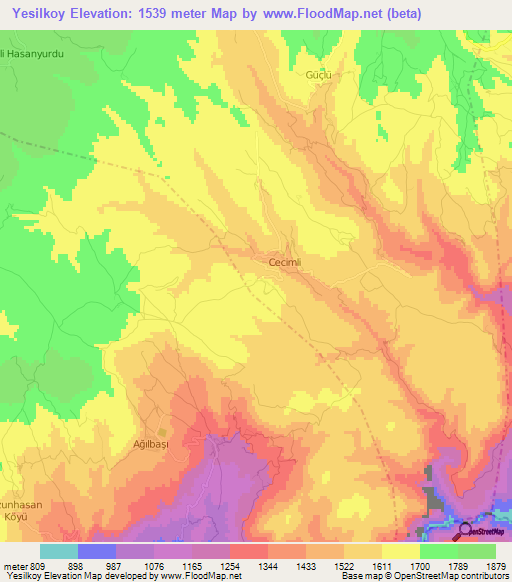 Yesilkoy,Turkey Elevation Map