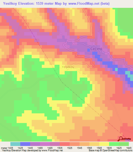 Yesilkoy,Turkey Elevation Map