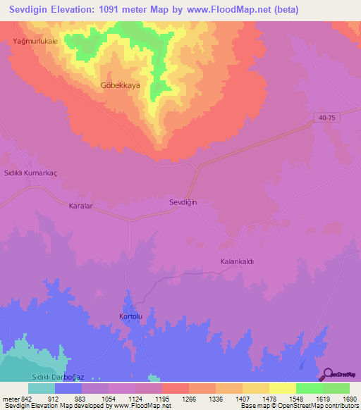 Sevdigin,Turkey Elevation Map