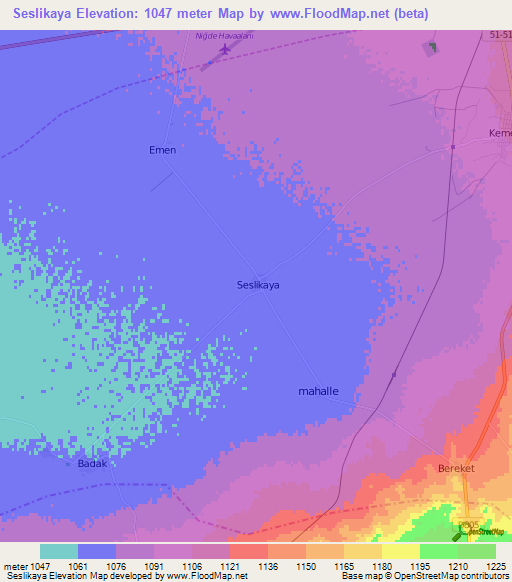 Seslikaya,Turkey Elevation Map