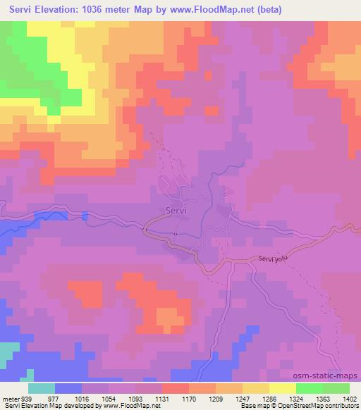 Servi,Turkey Elevation Map