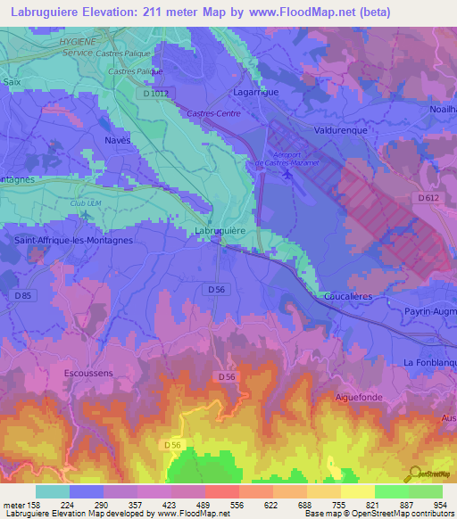 Labruguiere,France Elevation Map