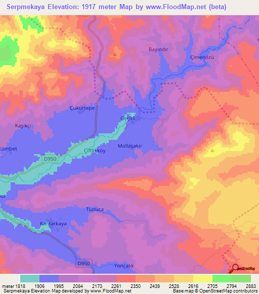 Serpmekaya,Turkey Elevation Map