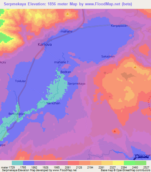 Serpmekaya,Turkey Elevation Map