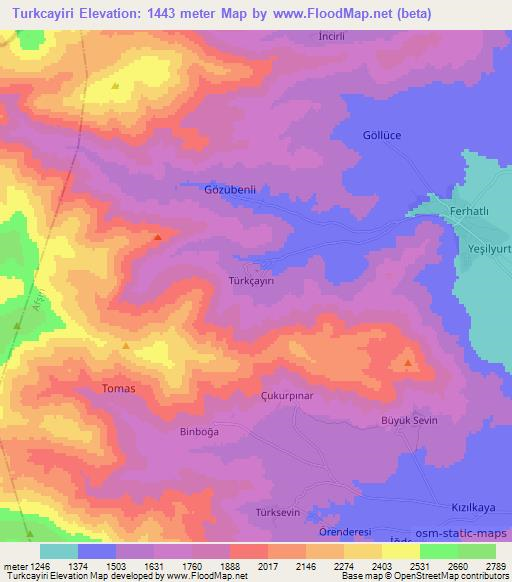 Turkcayiri,Turkey Elevation Map