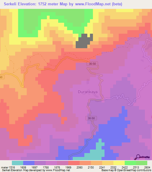 Serkeli,Turkey Elevation Map