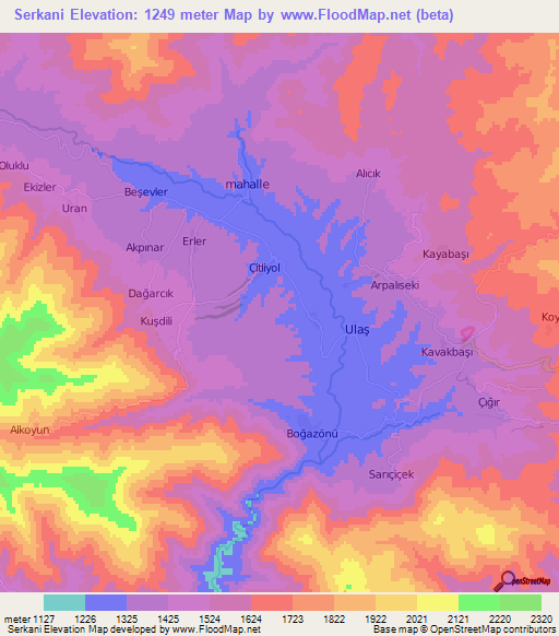 Serkani,Turkey Elevation Map