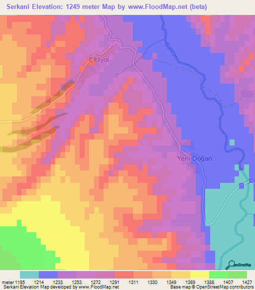 Serkani,Turkey Elevation Map