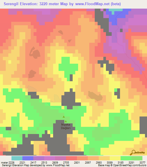 Serengil,Turkey Elevation Map