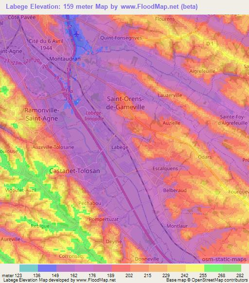 Labege,France Elevation Map