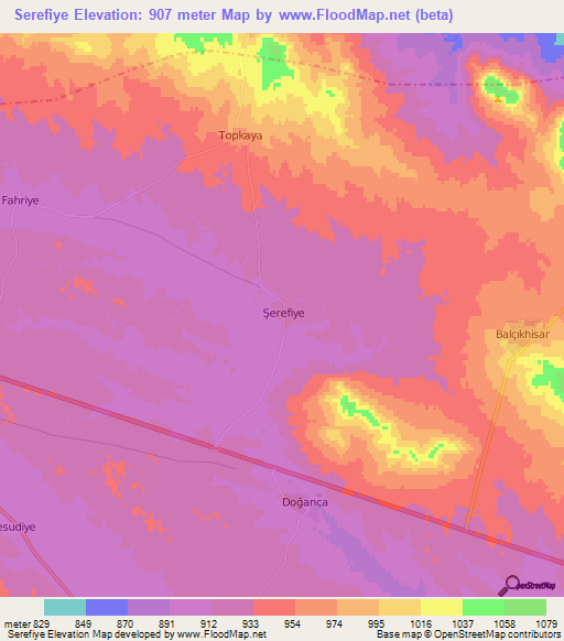 Serefiye,Turkey Elevation Map