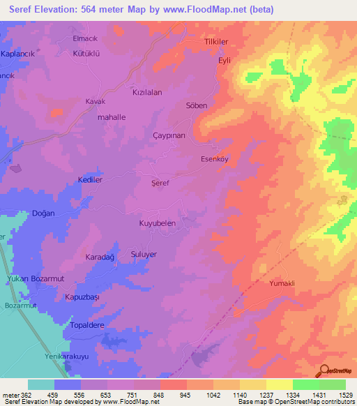 Seref,Turkey Elevation Map