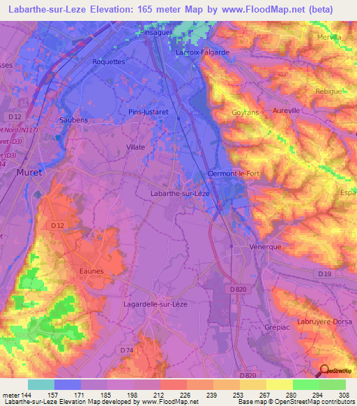 Labarthe-sur-Leze,France Elevation Map