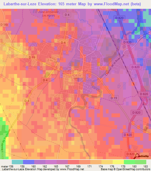 Labarthe-sur-Leze,France Elevation Map