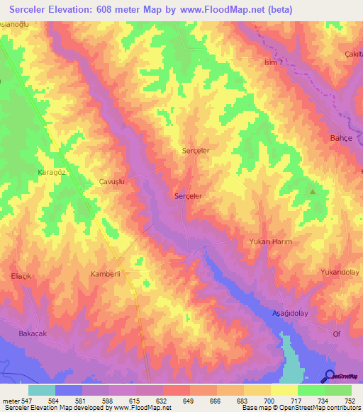 Serceler,Turkey Elevation Map