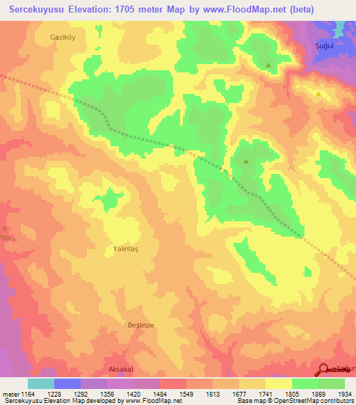 Sercekuyusu,Turkey Elevation Map