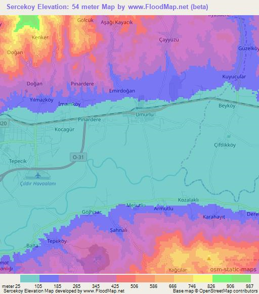 Sercekoy,Turkey Elevation Map