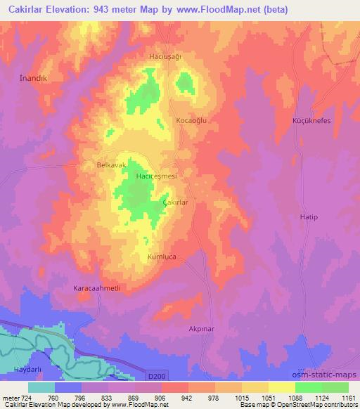 Cakirlar,Turkey Elevation Map