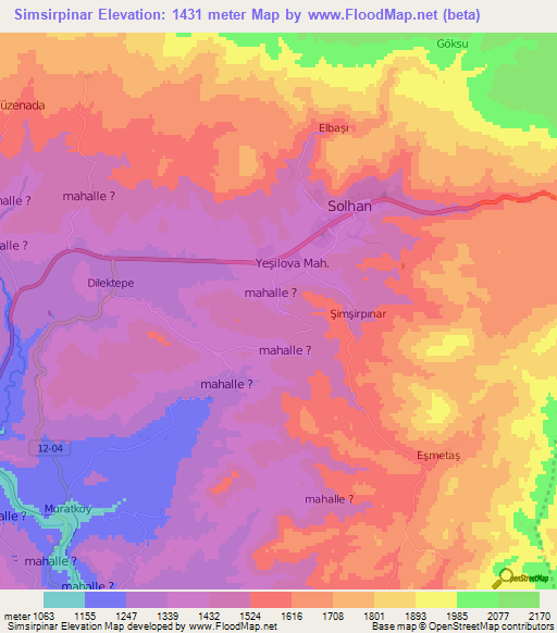 Simsirpinar,Turkey Elevation Map