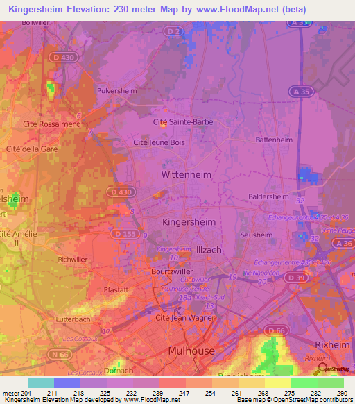 Kingersheim,France Elevation Map