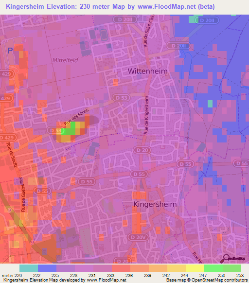 Kingersheim,France Elevation Map