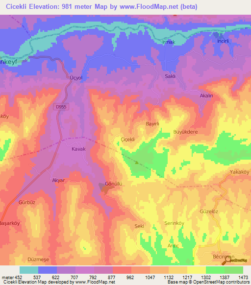 Cicekli,Turkey Elevation Map