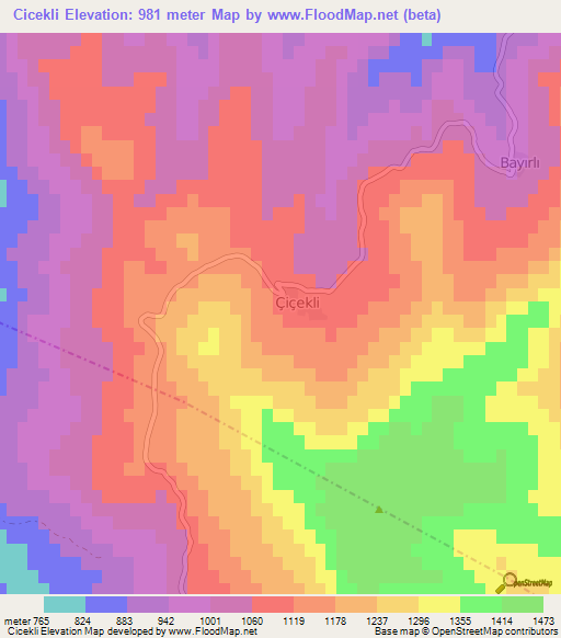 Cicekli,Turkey Elevation Map