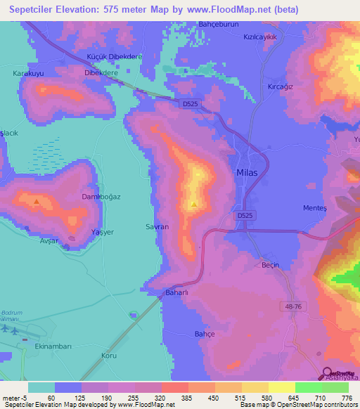 Sepetciler,Turkey Elevation Map