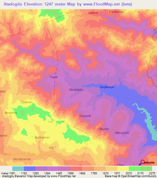 Atadogdu,Turkey Elevation Map