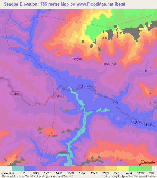 Senoba,Turkey Elevation Map