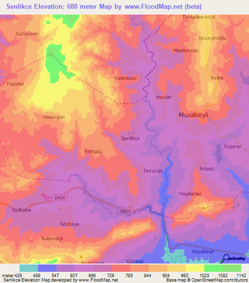 Senlikce,Turkey Elevation Map