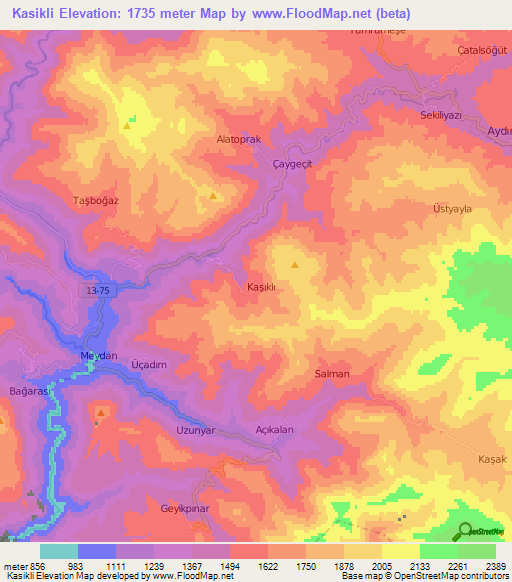 Kasikli,Turkey Elevation Map