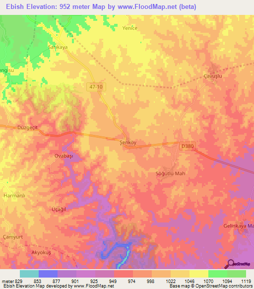 Ebish,Turkey Elevation Map