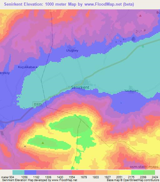 Senirkent,Turkey Elevation Map