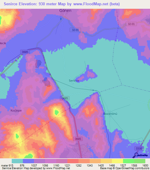 Senirce,Turkey Elevation Map