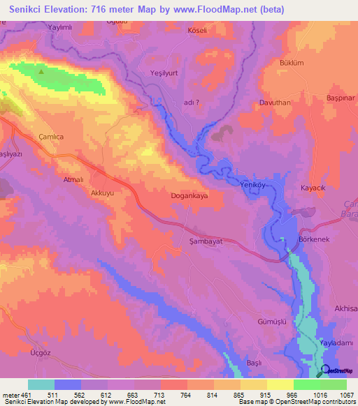 Senikci,Turkey Elevation Map