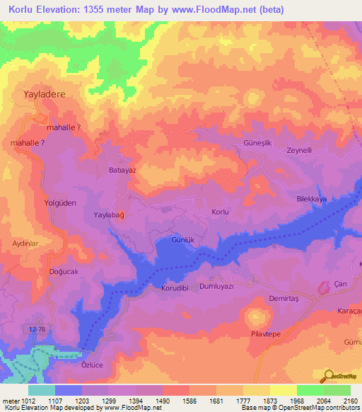 Korlu,Turkey Elevation Map