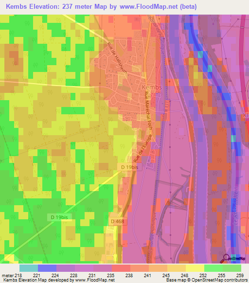 Kembs,France Elevation Map